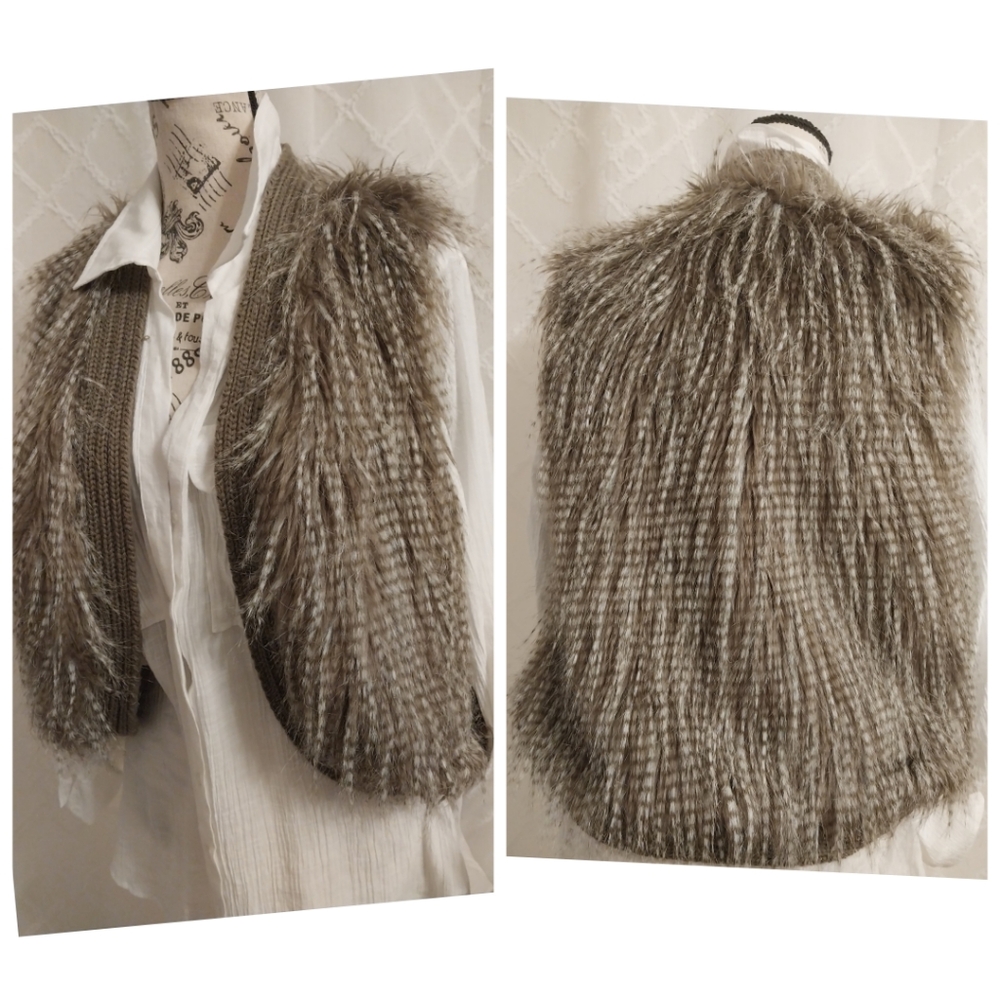 Potters Pot RACCOON TAIL FAUX FUR LINED SLeeveless VEST/ L